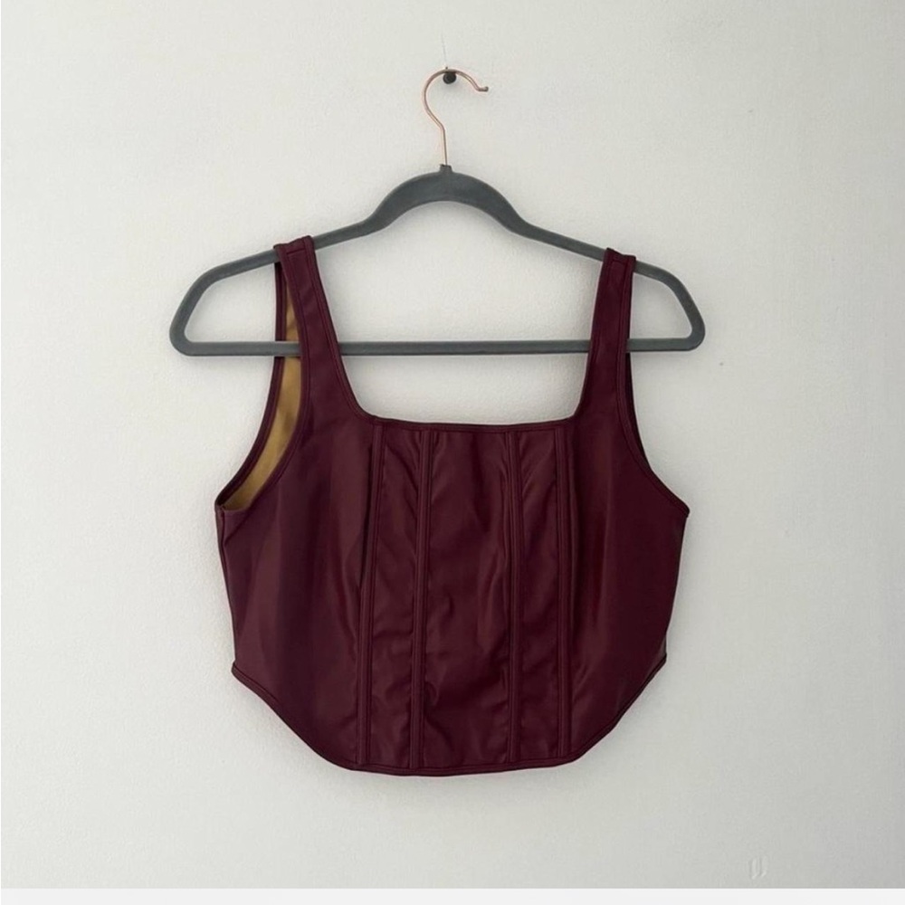 Hyfve Burgundy Red Silver Zippered up Leather interior Crop Top. - Picture 2 of 5